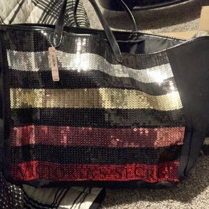 Victoria's Secret Tote Bag Bling Stripe Sequin Black Friday Limited Edition